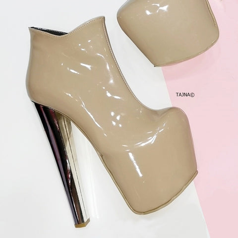 nude patent booties