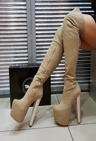 beige knee high heel boots