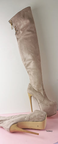 cream over the knee boots