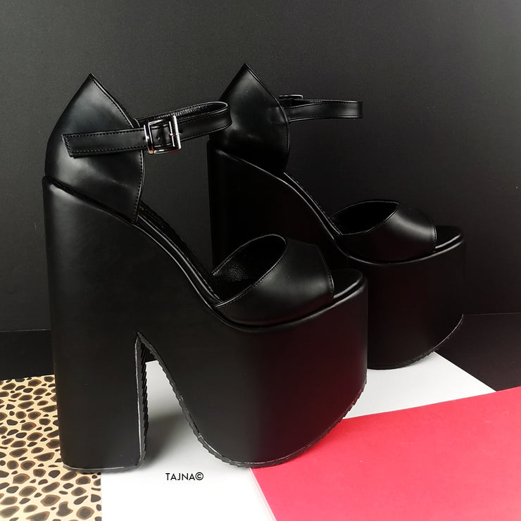 Black Carved Wedge Platform Heels | Tajna Club