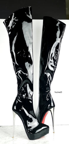 high gloss black boots