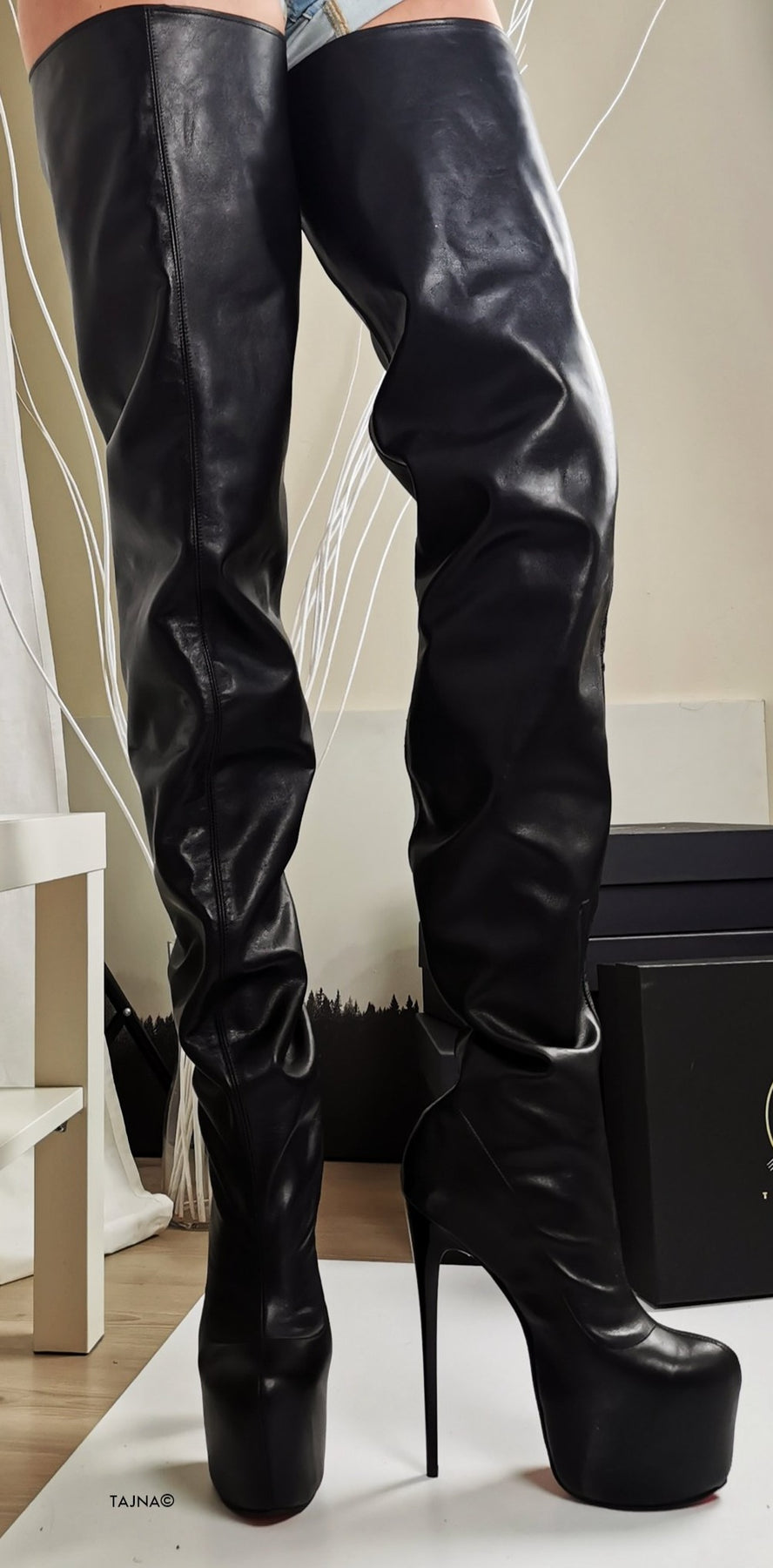 Thigh High Black Genuine Leather Boots | Tajna Club