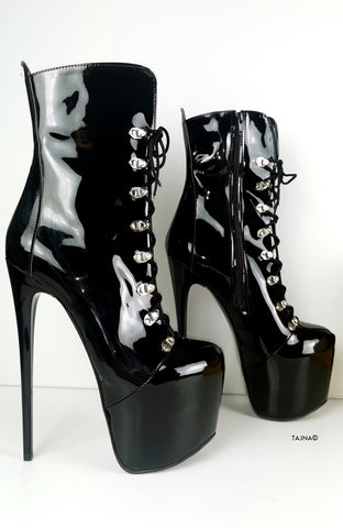 black patent military lace up boots