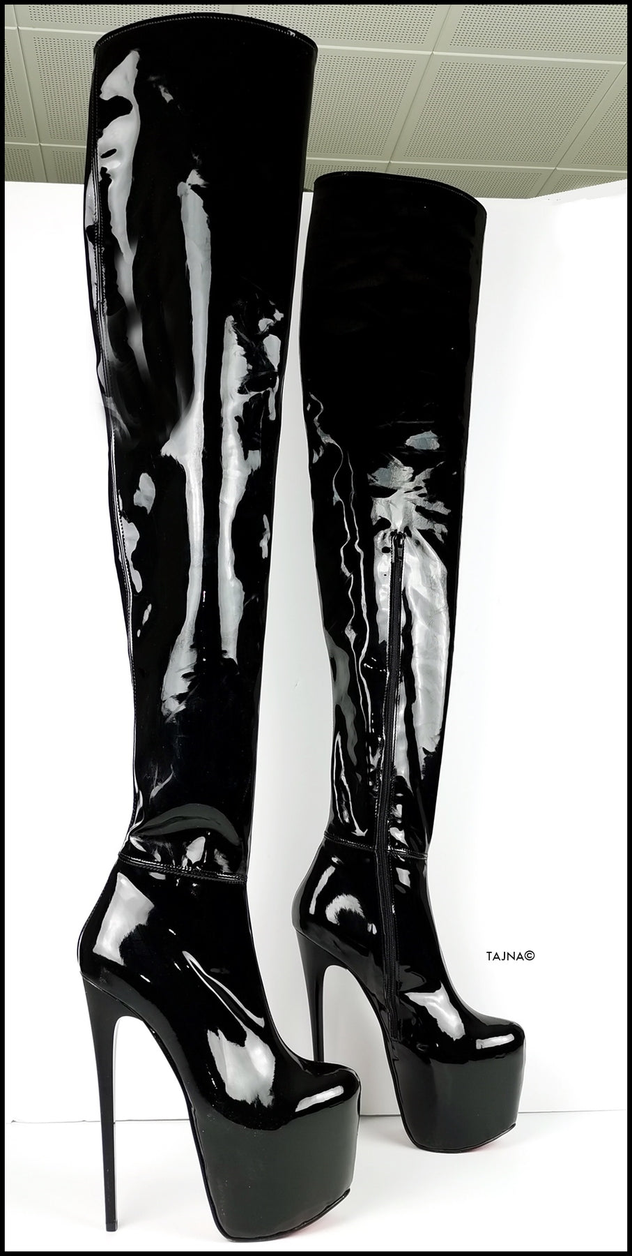 Black Patent 100 cm Extreme Ultra High Thigh Boots | Tajna Club