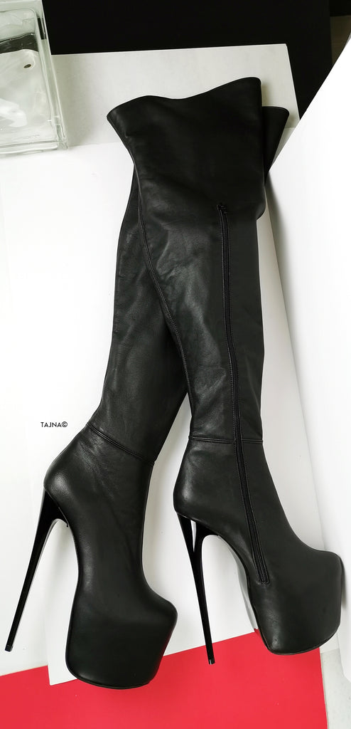 black real leather knee high boots