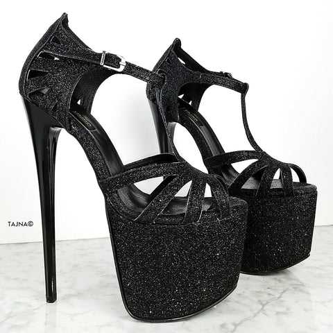 black t strap high heels