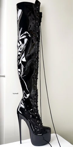 glossy black boots