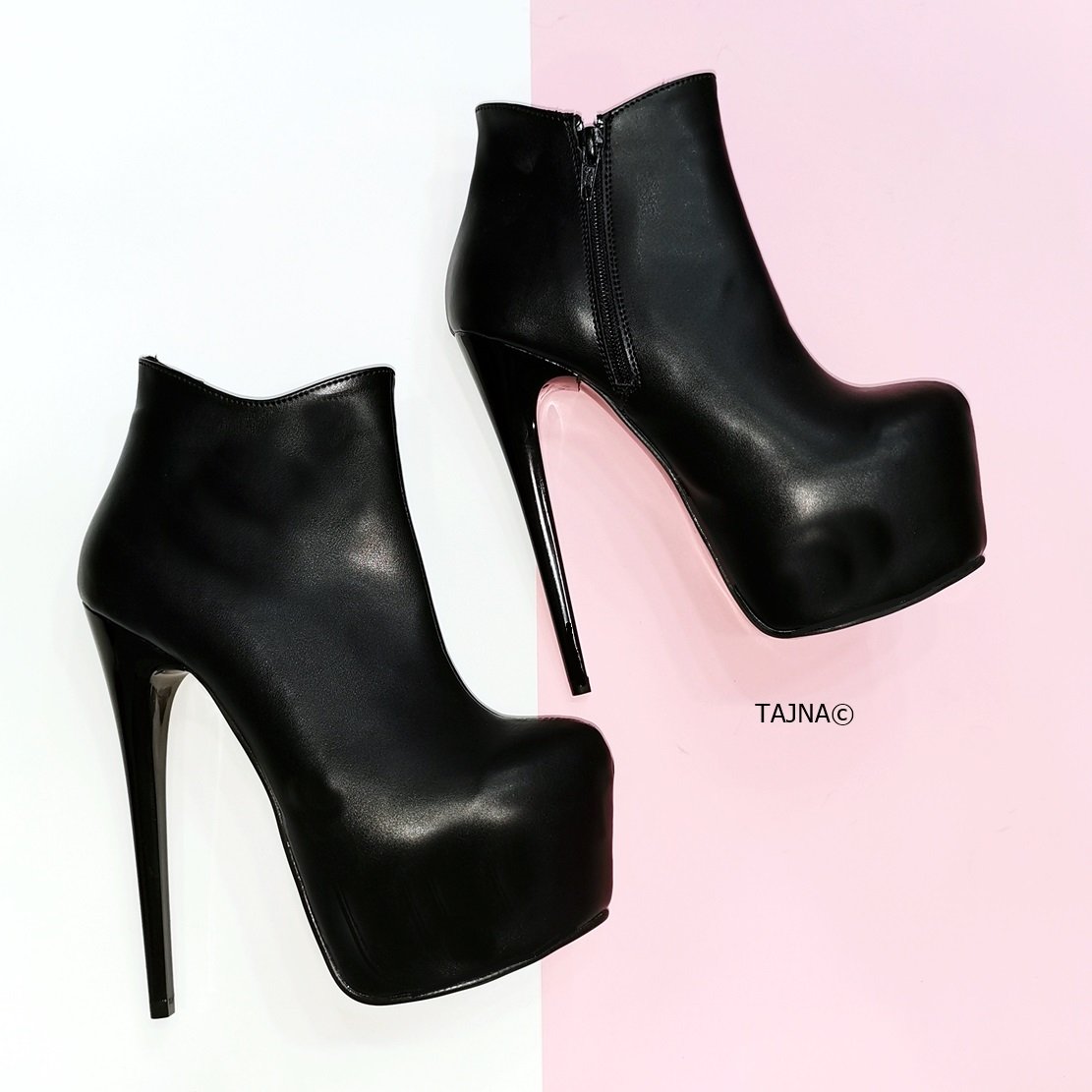 Black Matte Ankle Heeled Booties | Tajna Club