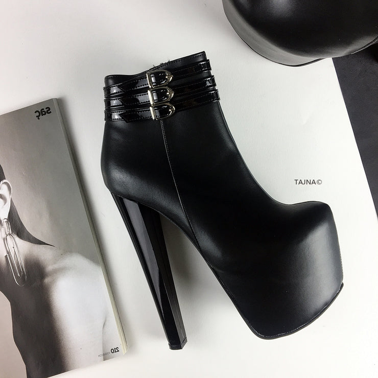 Belted Ankle Black Platform Boots | Tajna Club