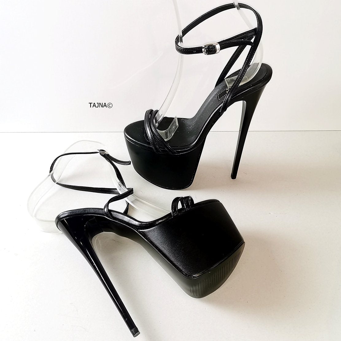 Black Pencil Heel Platform Sandals | Tajna Club