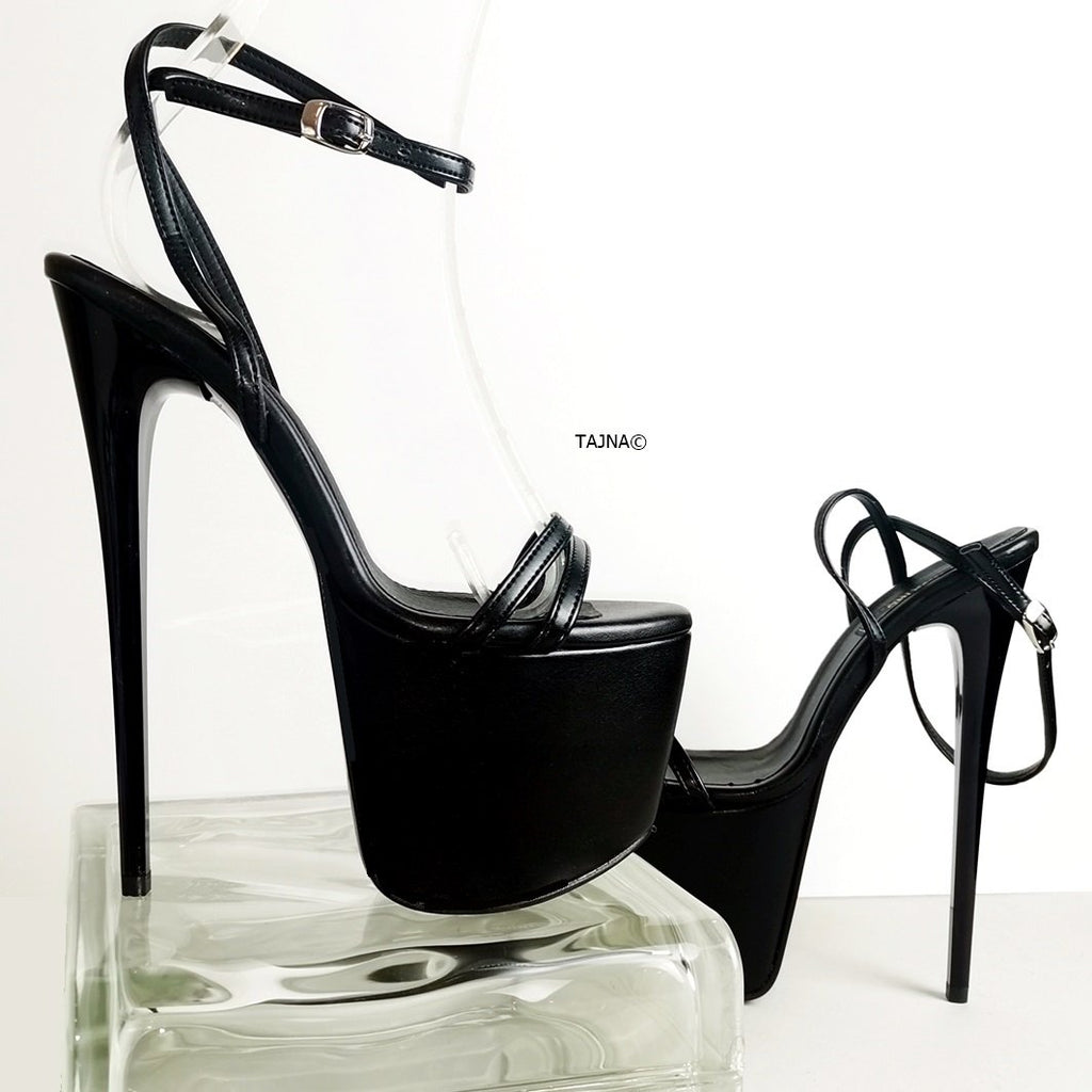 Black Pencil Heel Platform Sandals 