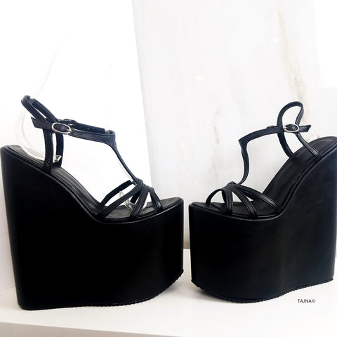 black high heel wedge sandals