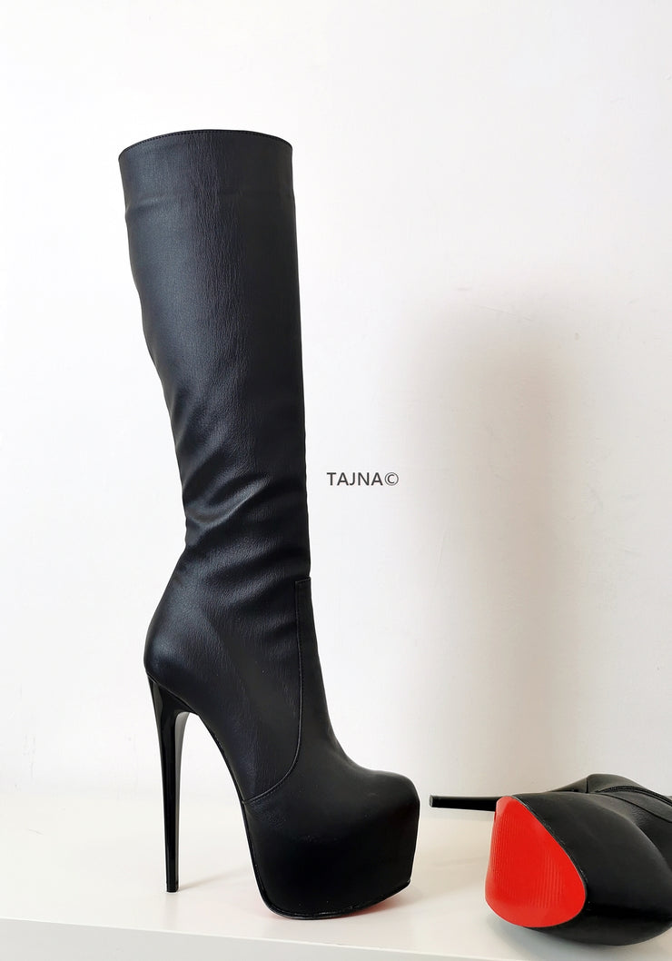Black Matte Mid Calf Platform Boots | Tajna Club