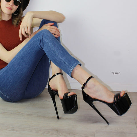 black patent heels with ankle strap