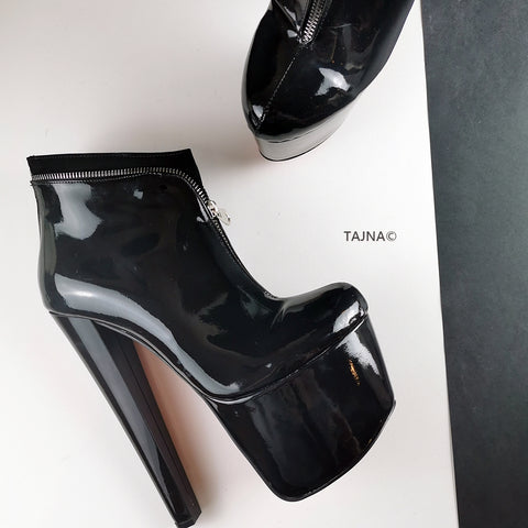 black patent ankle booties