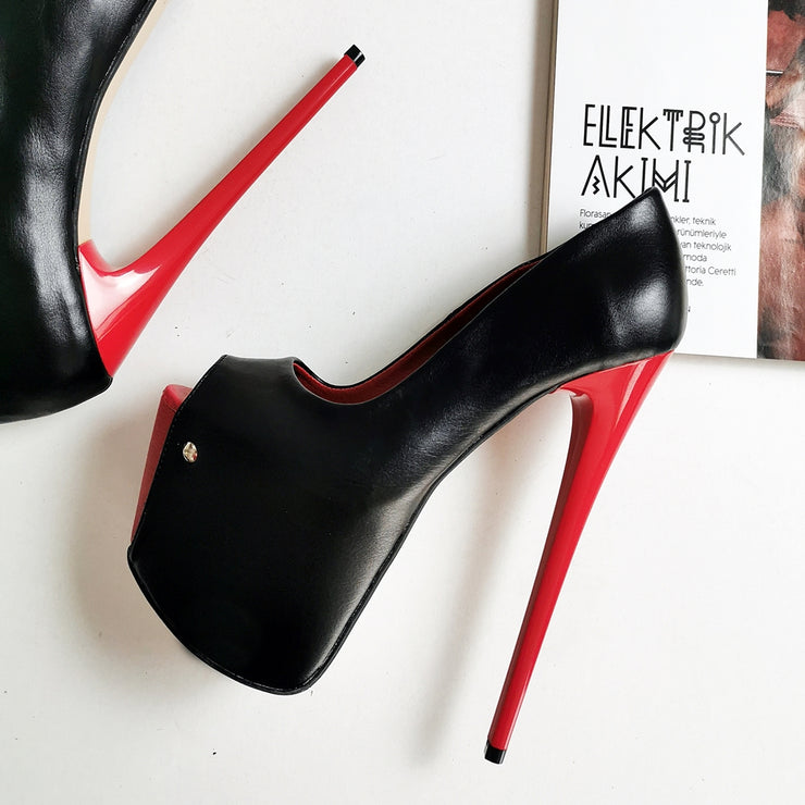 Black Red Peep Toe 19 cm High Heels | Tajna Club