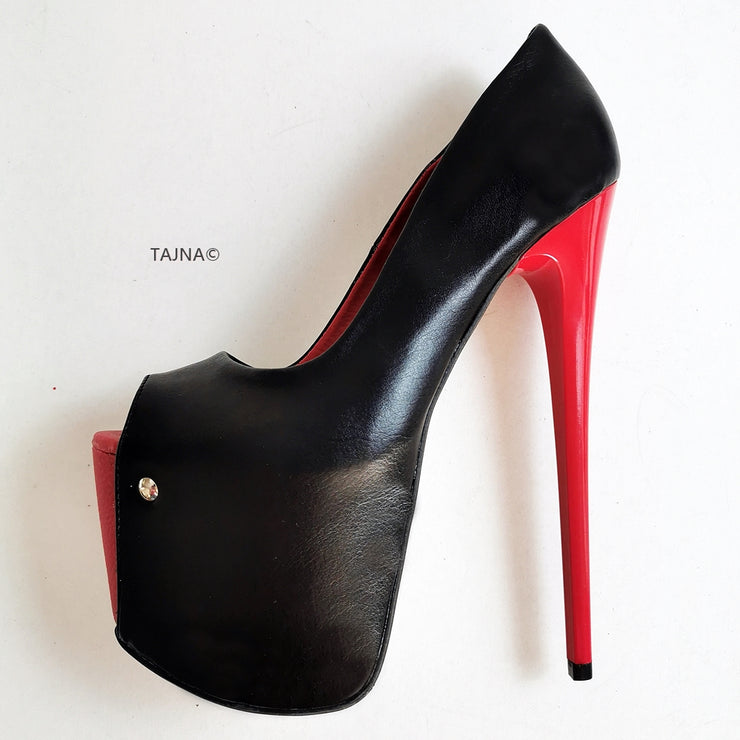 Black Red Peep Toe 19 cm High Heels | Tajna Club