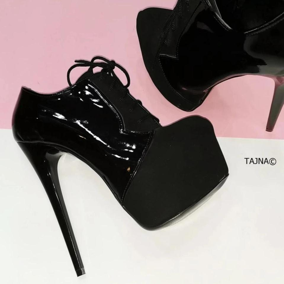 Oxford Black Suede Patent Ankle Booties | Tajna Club