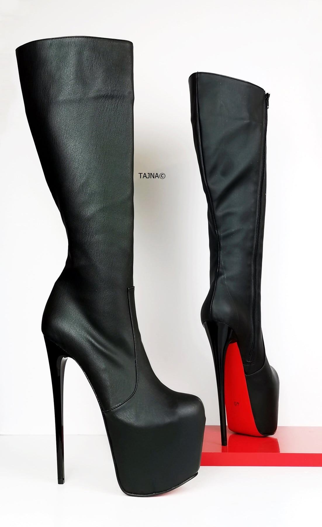 Mid-Calf High Heel Black Boots | Tajna Club