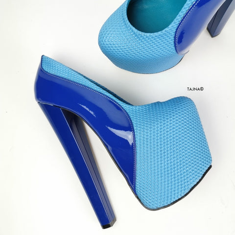 blue chunky heel shoes