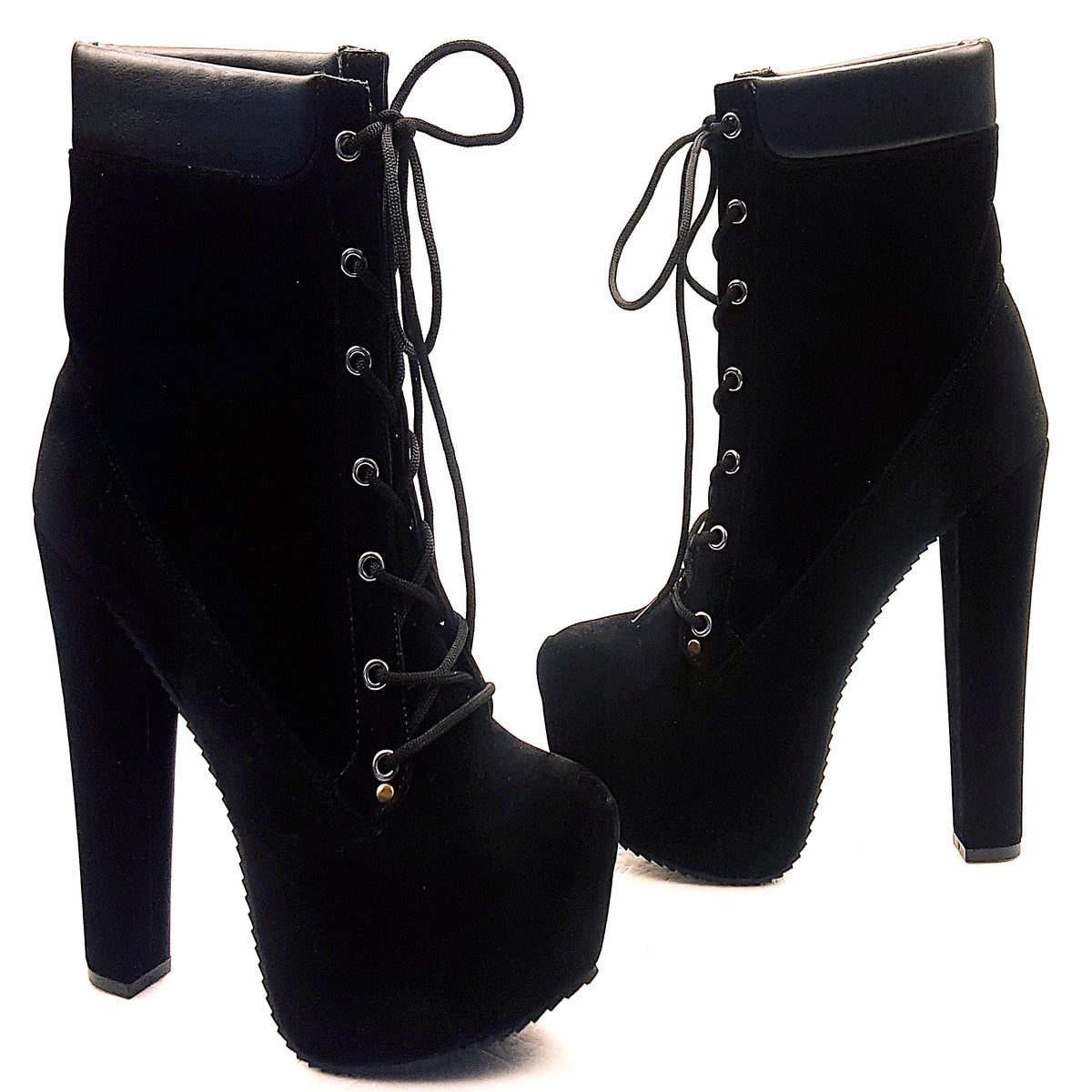 Lace Up Black Suede High Heel Boots | Tajna Club