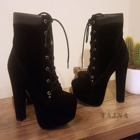 black high heel boots lace up