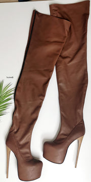Thigh High Brown Genuine Leather Boots | Tajna Club