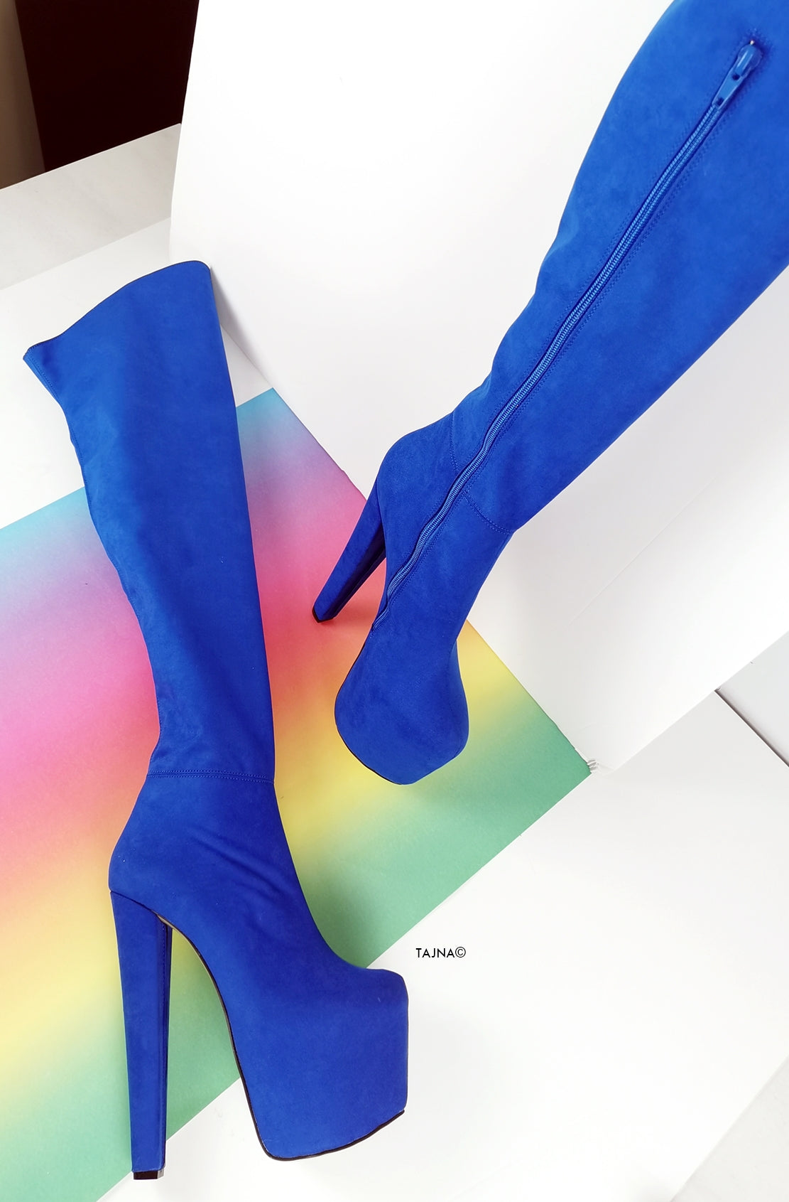 Cobalt Blue Suede Thigh High Boots | Tajna Club