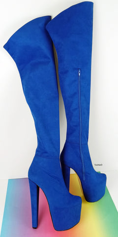 blue suede thigh boots