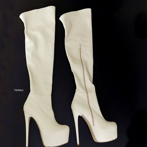 cream thigh high boots