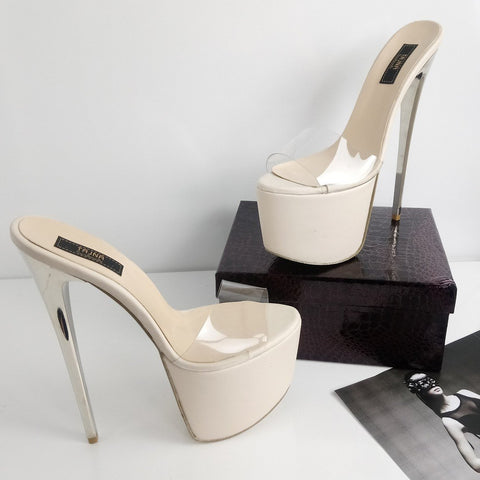 clear high heel mules