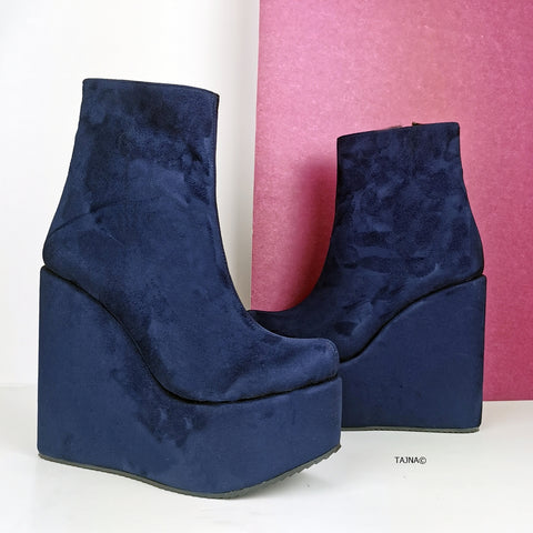 blue suede wedge boots