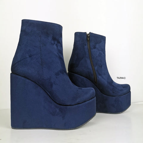 blue suede platform shoes