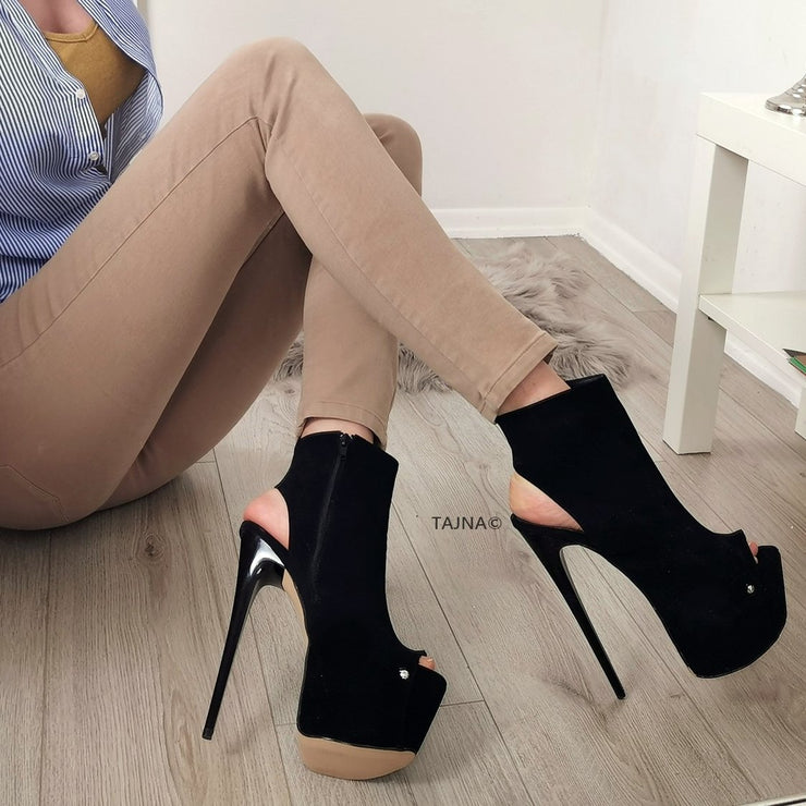 Open Back Black Ankle Booties | Tajna Club