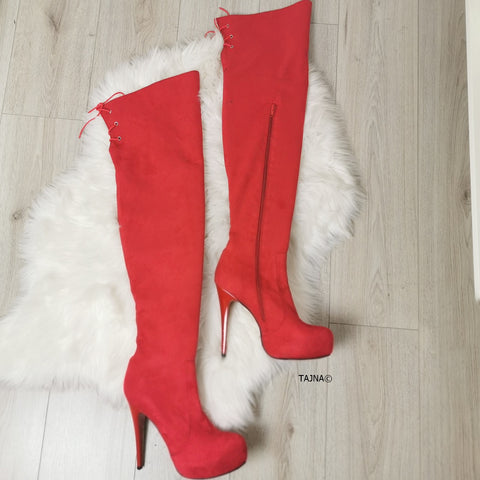 Red Suede Knee High Boots – Tajna Club