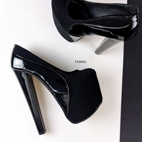 black suede platform pumps