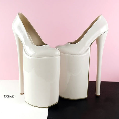 cream patent heels