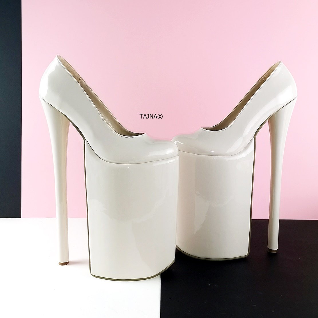 Patent 25-30 cm Extreme High Heel Platforms Cream | Tajna Club