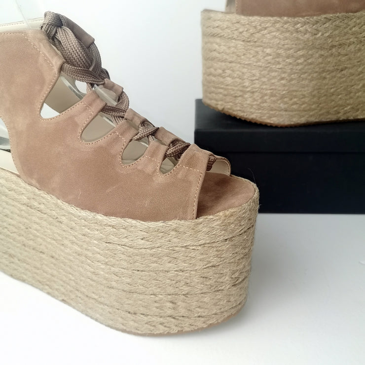 Gladiator Lace Up Beige Wedge Platform Sandals | Tajna Club
