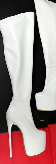 white patent leather thigh high boots