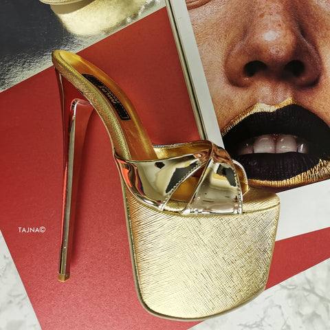 gold high heel mules