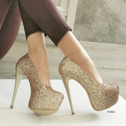 Gold Glitter Shiny High Heels | Tajna Club