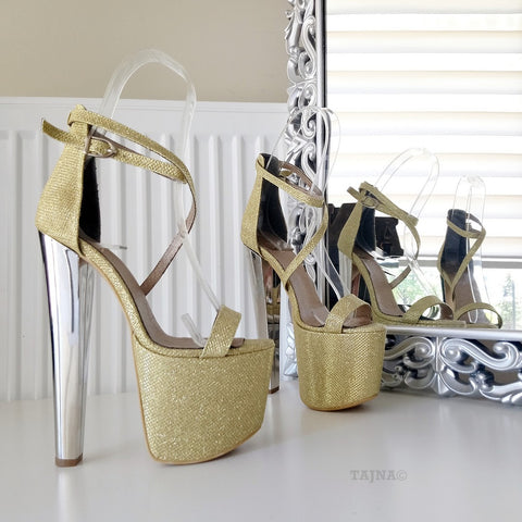 gold high heels with platform