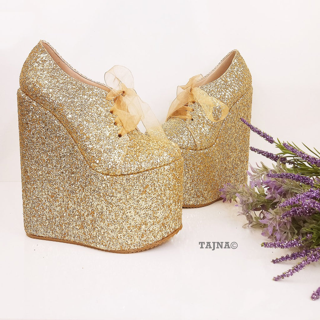 gold flatform shoes