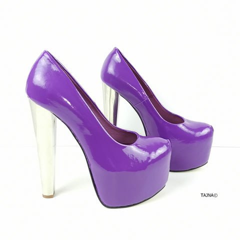 purple high heel pumps