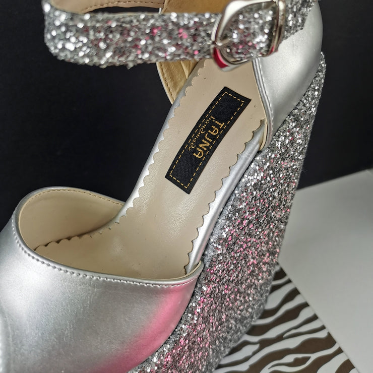 Silver Glitter Heel Platform Wedges | Tajna Club