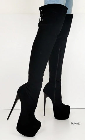 above the knee black suede boots