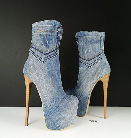 jean high heel boots