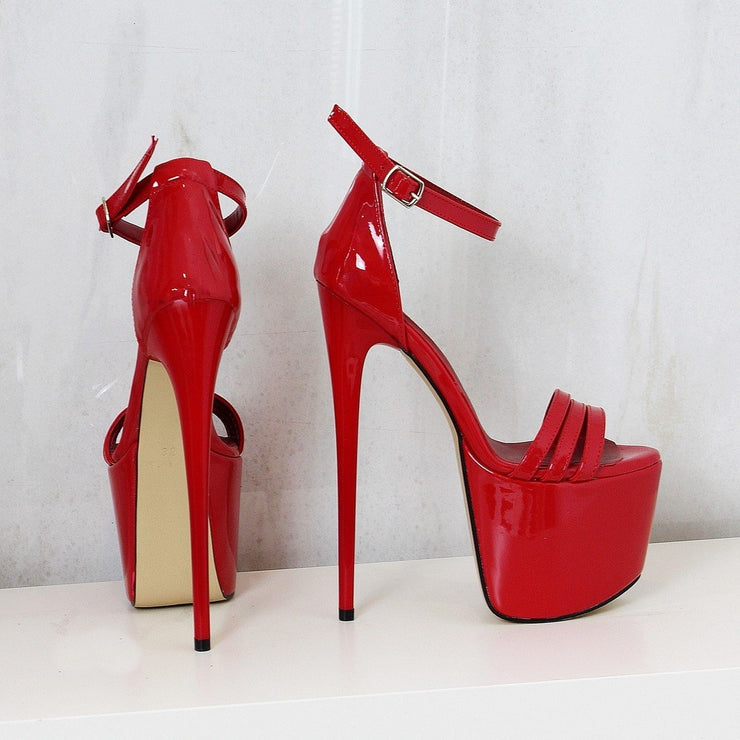 Red Patent Triple Strap Platforms | Tajna Club