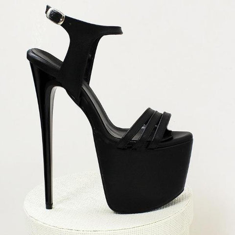 black triple strap heels